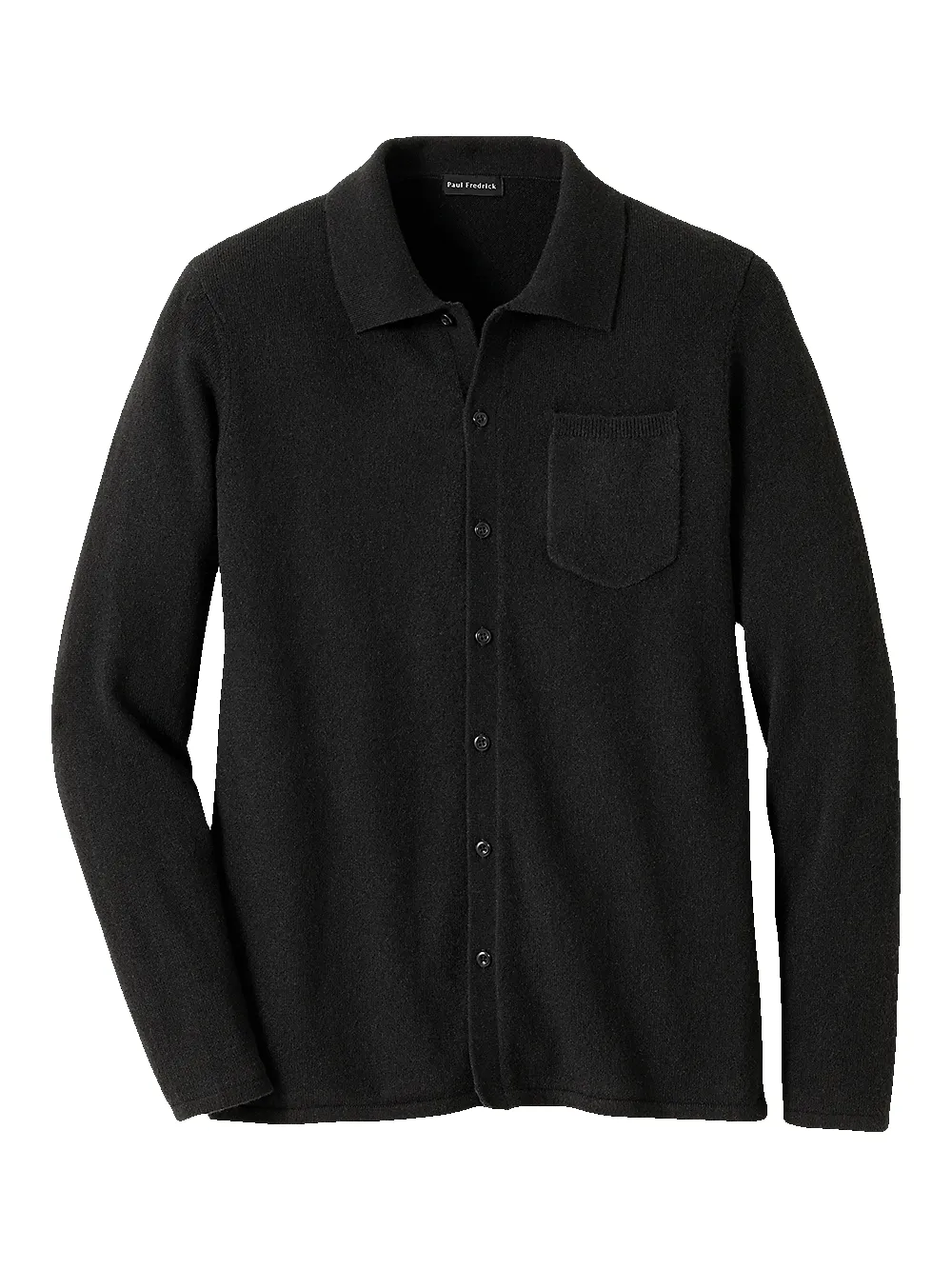 Cashmere Button Front Polo - Black sold by Paul Fredrick