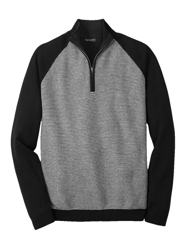 Cotton Zip Mock Neck Sweater - Black sold by Paul Fredrick