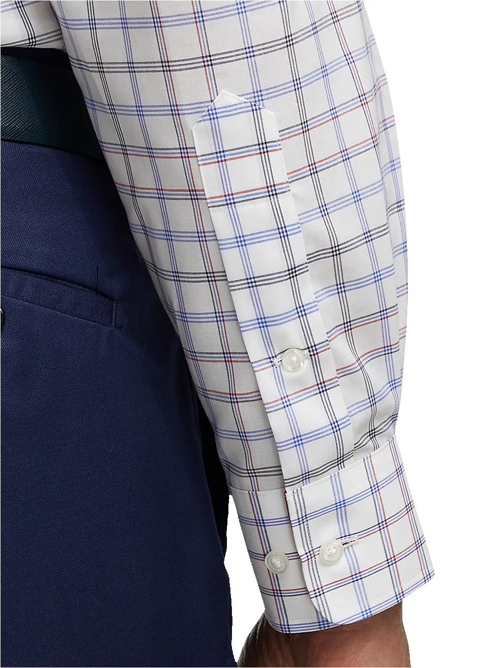 Non-Iron Cotton Check Dress Shirt With Contrast Trim - Blue/red sold by Paul Fredrick product image thumbnail 4