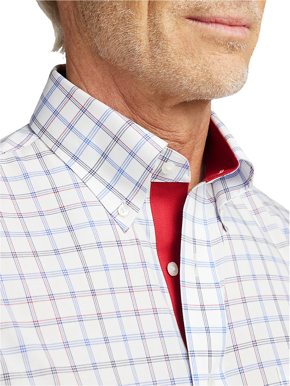 Non-Iron Cotton Check Dress Shirt With Contrast Trim - Blue/red sold by Paul Fredrick product image thumbnail 3