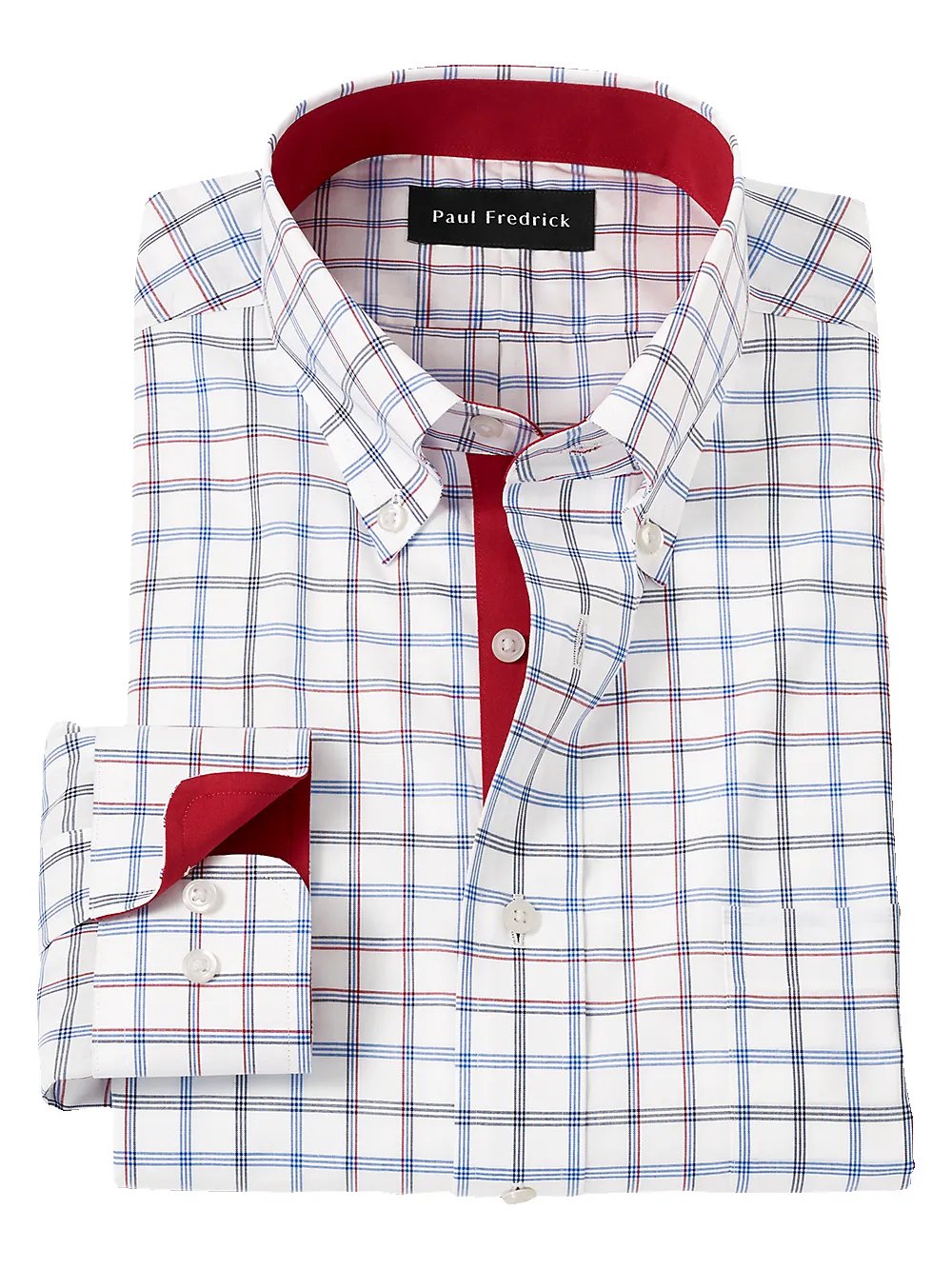 Non-Iron Cotton Check Dress Shirt With Contrast Trim - Blue/red sold by Paul Fredrick
