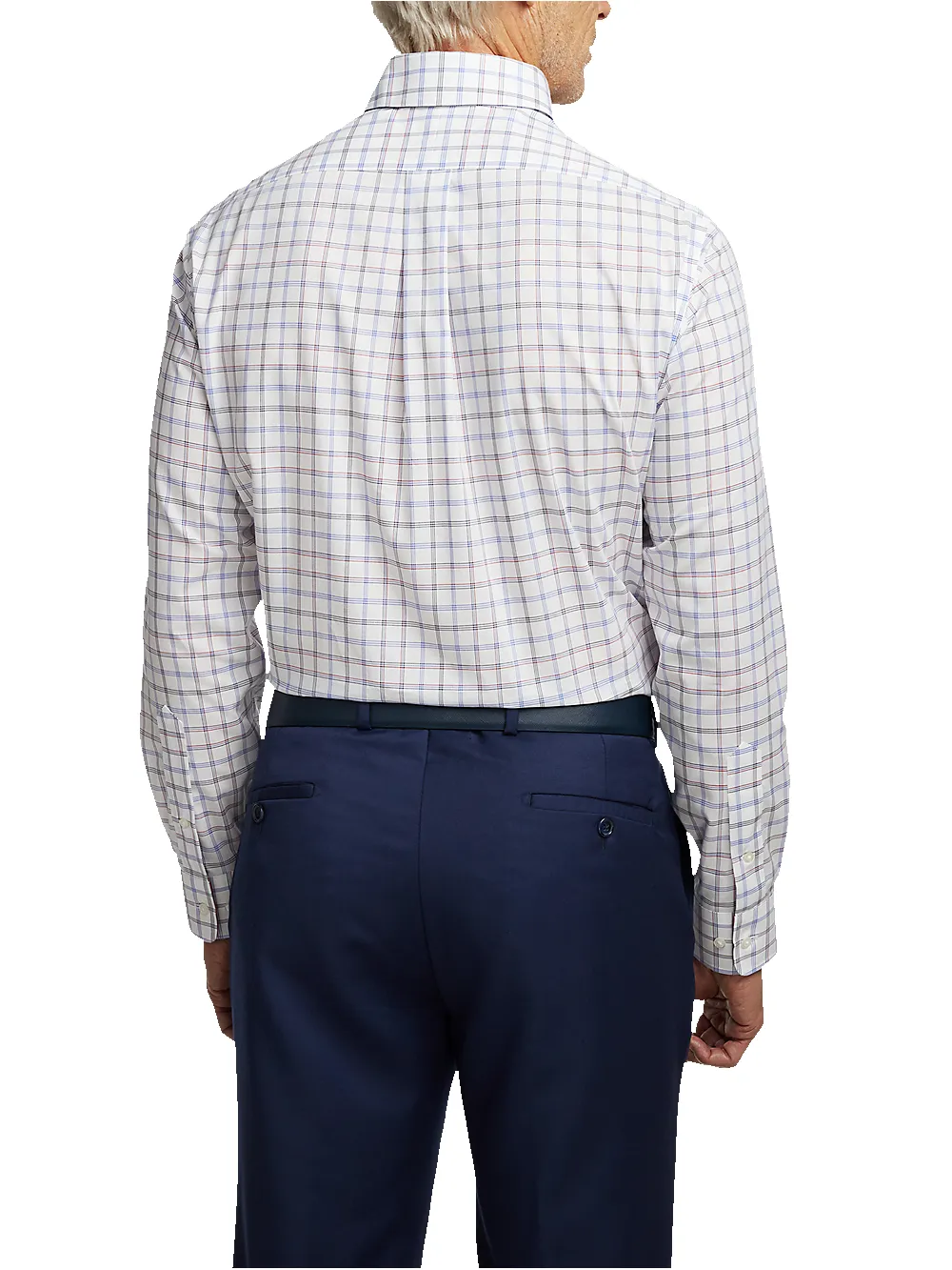 Non-Iron Cotton Check Dress Shirt With Contrast Trim - Blue/red sold by Paul Fredrick product image thumbnail 5