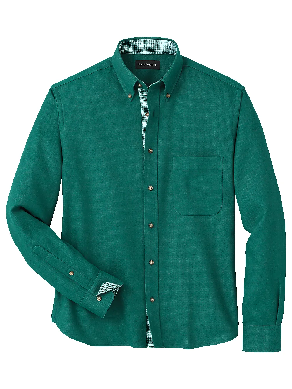 Brushed Twill Solid Casual Shirt With Contrast Trim - Green sold by Paul Fredrick