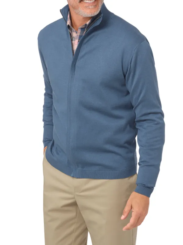 Silk, Cotton & Cashmere Full Zip Sweater - Slate Blue sold by Paul Fredrick
