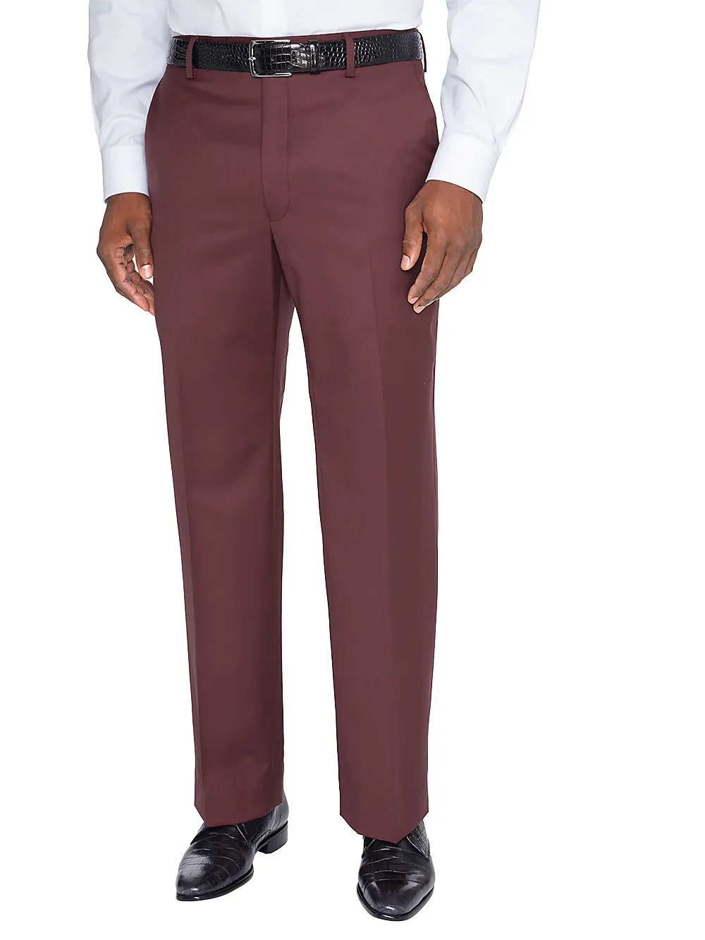 Classic Fit Wool Gabardine Flat Front Pants - Garnet sold by Paul Fredrick
