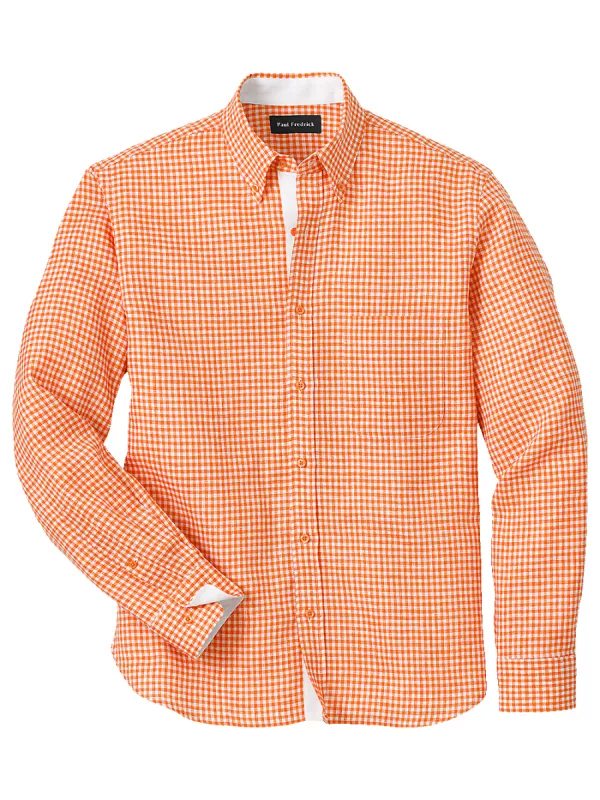 Linen Gingham Check Casual Shirt - Orange sold by Paul Fredrick