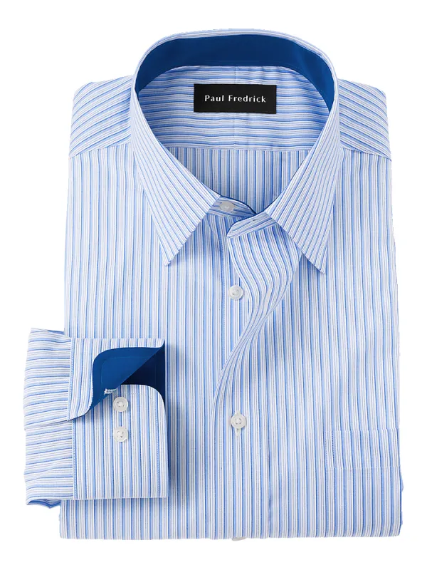 Non-Iron Cotton Stripe Dress Shirt With Contrast Trim - Blue sold by Paul Fredrick