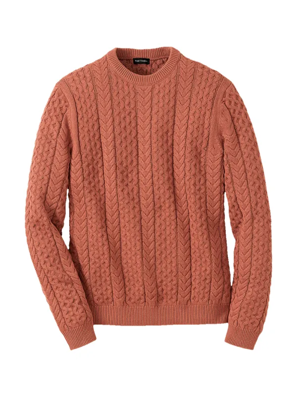 COTTON CABLE CREW NECK SWEATER - Brown sold by Paul Fredrick