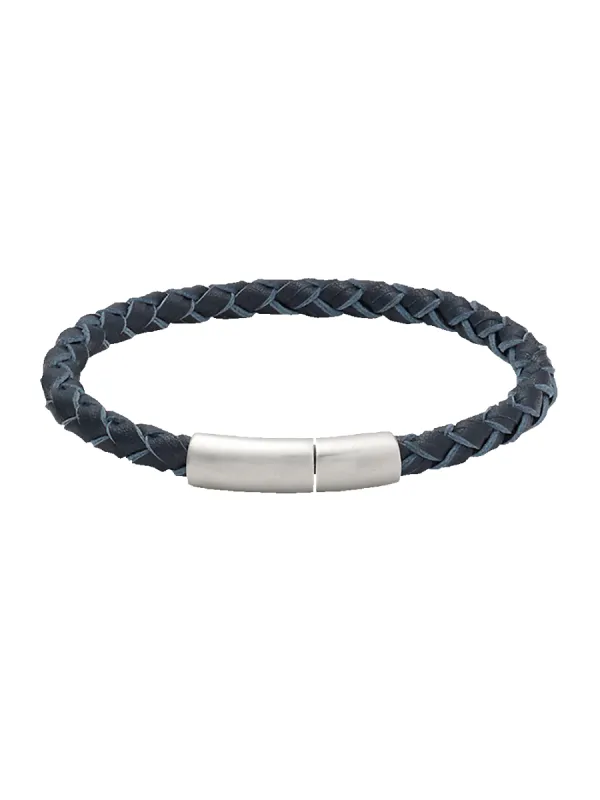 Braided Leather Bracelet - Blue sold by Paul Fredrick