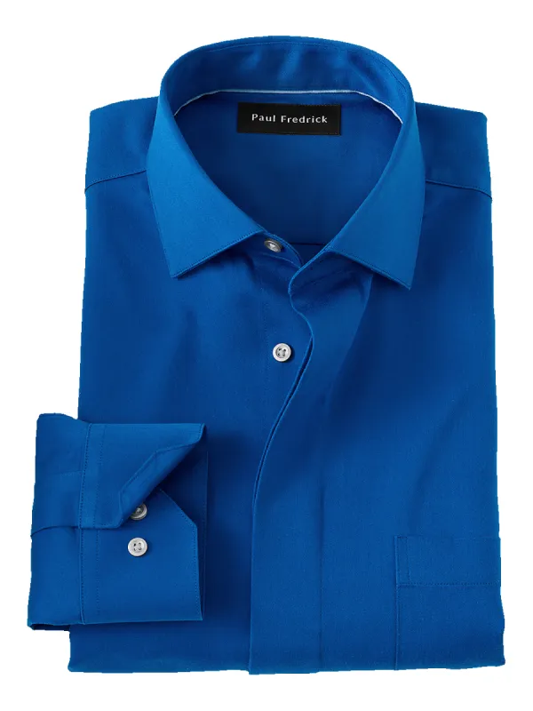 Non-Iron Cotton Solid Dress Shirt With Contrast Trim - Cobalt sold by Paul Fredrick