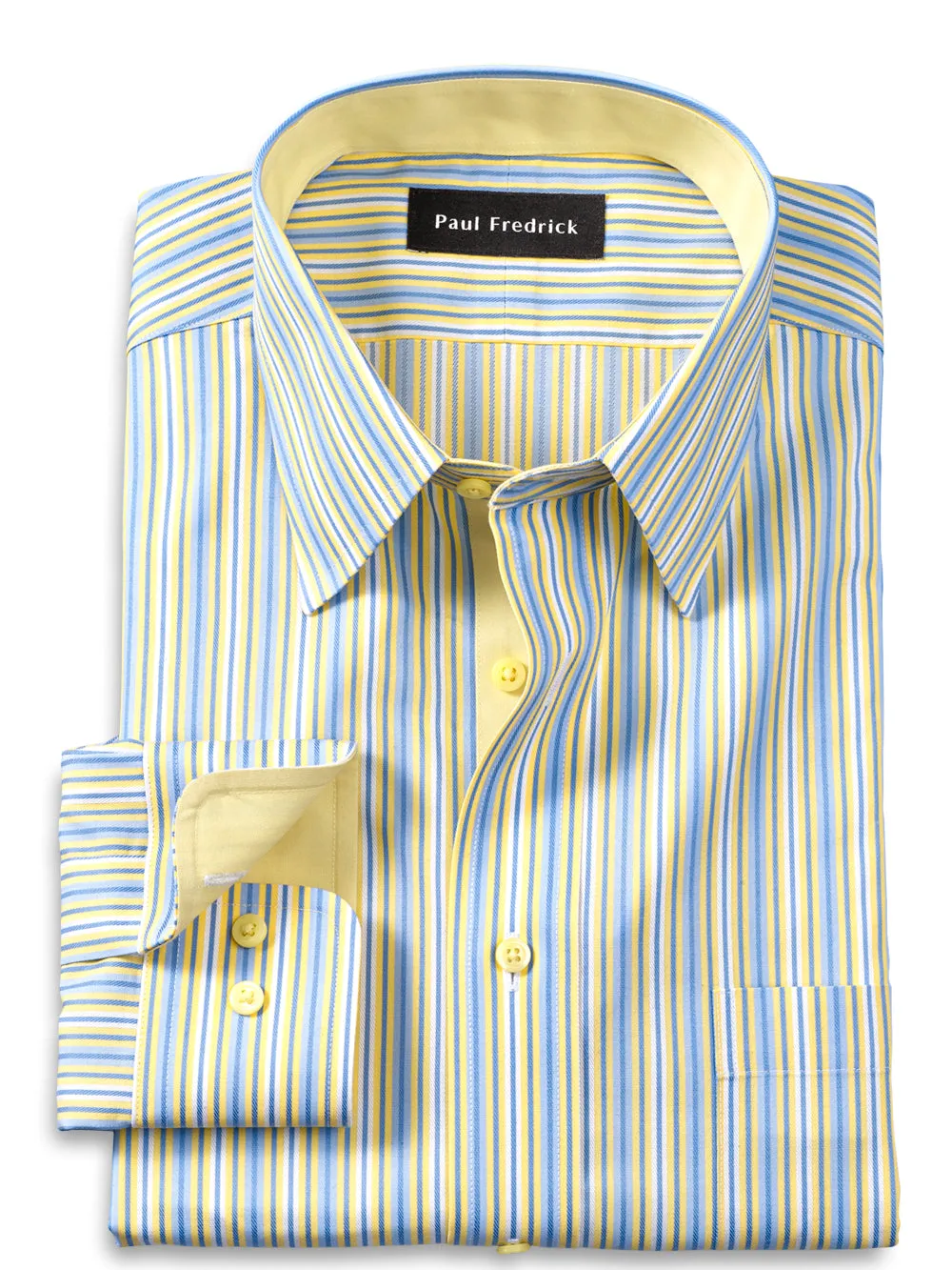 Non-Iron Cotton Stripe Dress Shirt With Contrast Trim - Blue/yellow sold by Paul Fredrick