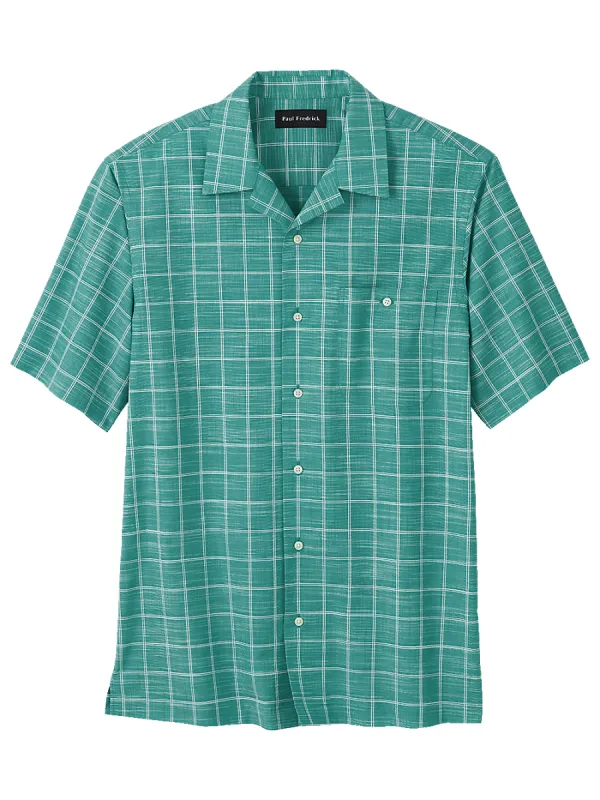 Cotton Windowpane Casual Shirt - Green sold by Paul Fredrick