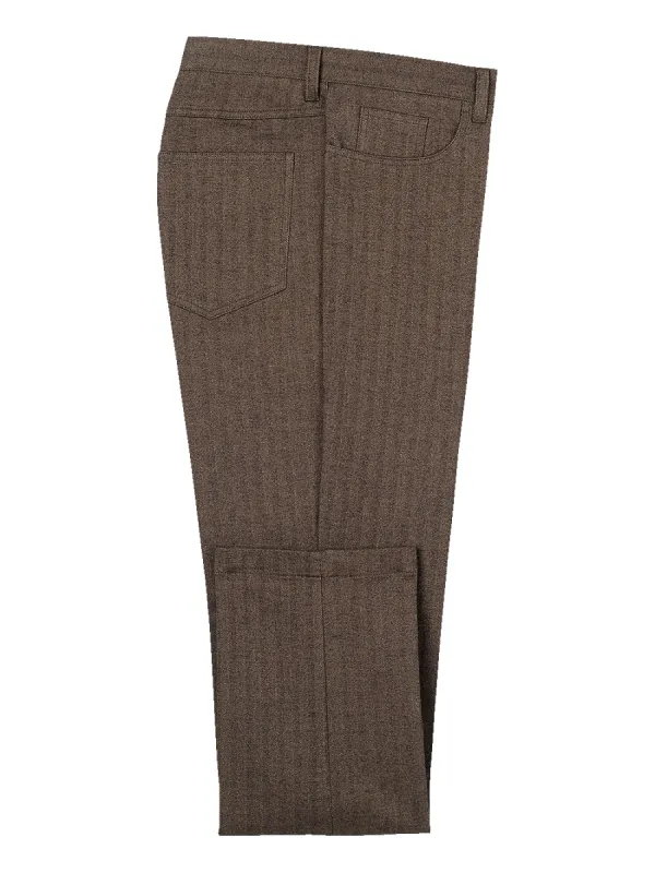 Cotton Herringbone Five Pocket Pants - Brown sold by Paul Fredrick