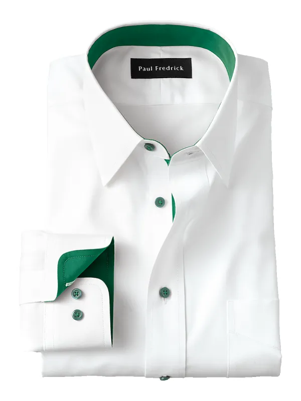 Non-Iron Cotton Solid Dress Shirt With Contrast Trim - White sold by Paul Fredrick