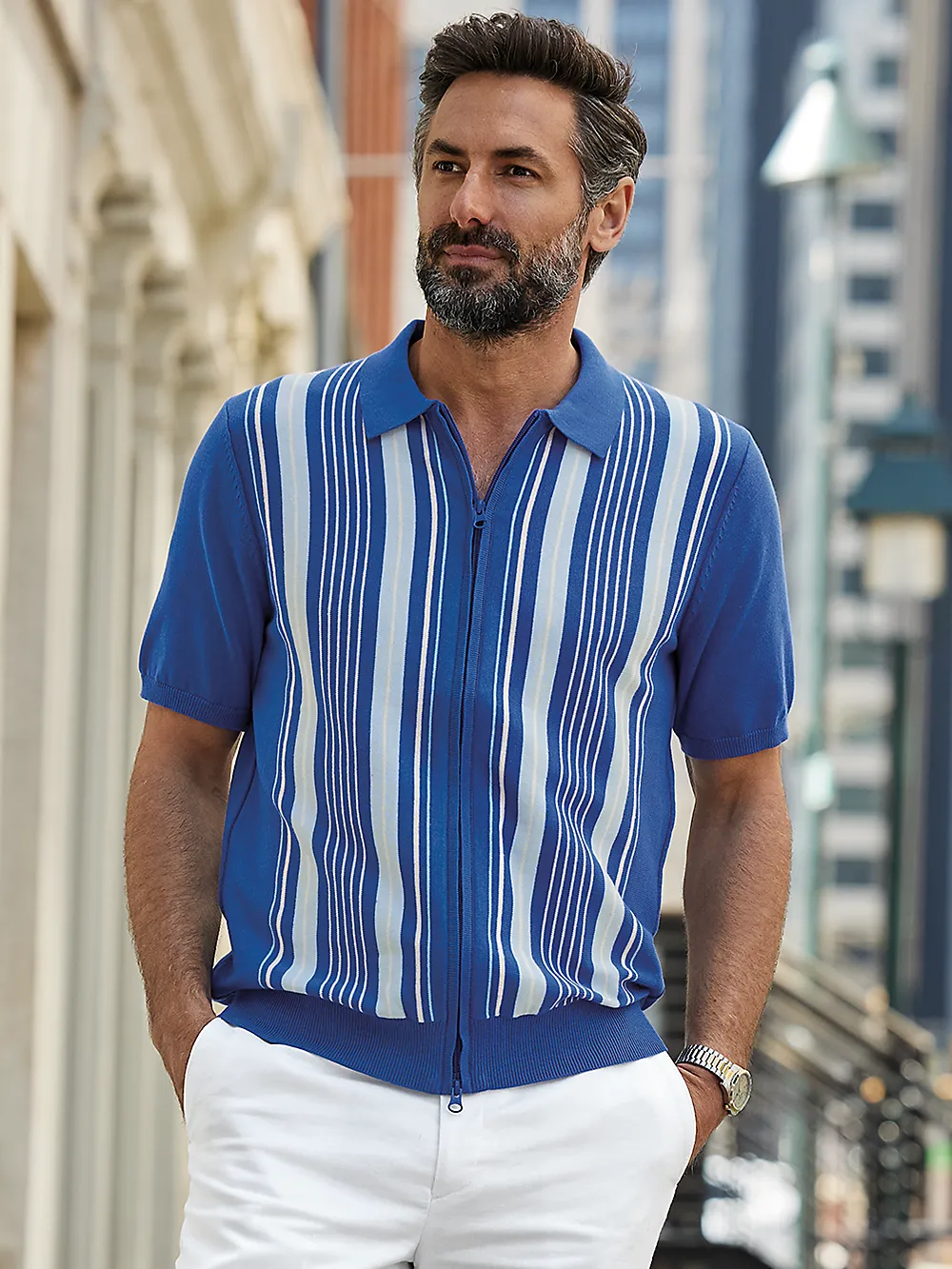 Cotton Full Zip Polo - Cobalt sold by Paul Fredrick product image thumbnail 2