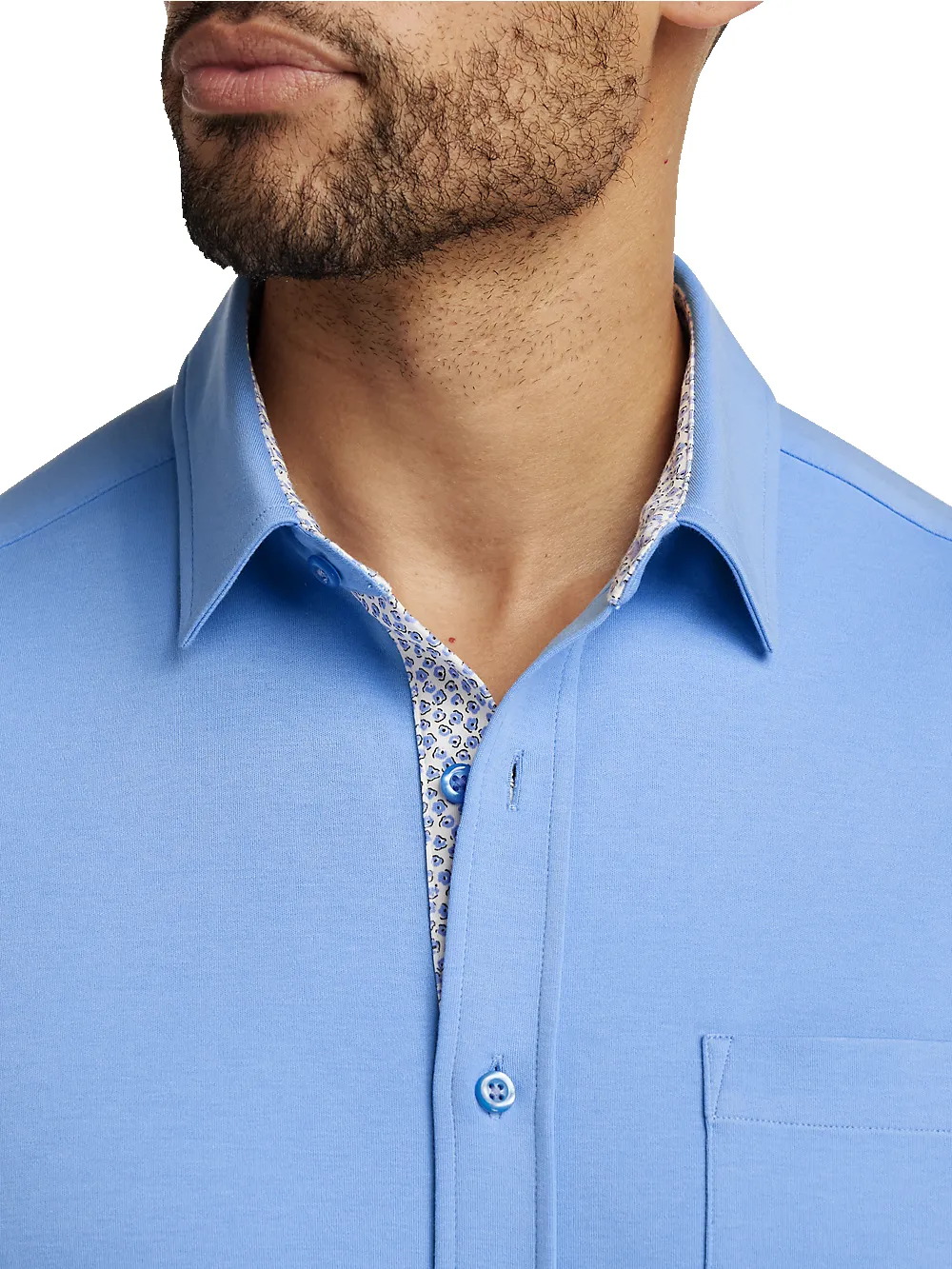 Cotton Button Front Polo - Light Blue sold by Paul Fredrick product image thumbnail 3