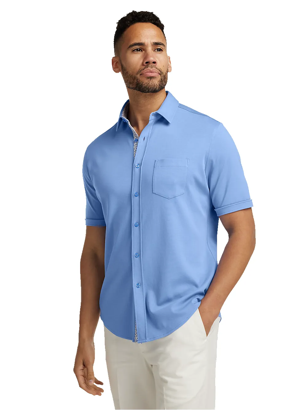 Cotton Button Front Polo - Light Blue sold by Paul Fredrick product image thumbnail 2
