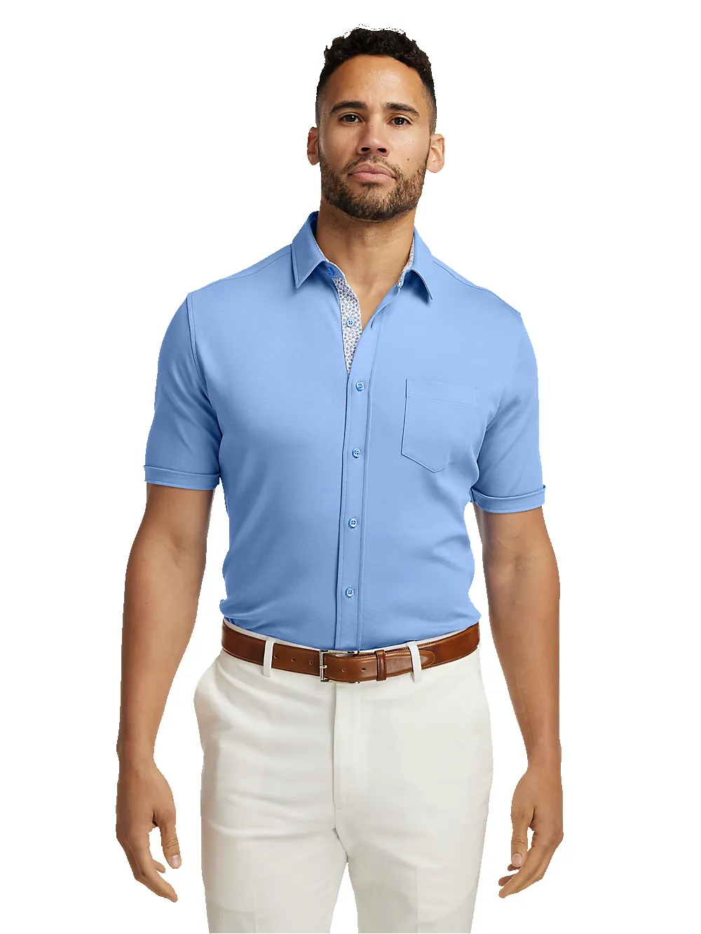 Cotton Button Front Polo - Light Blue sold by Paul Fredrick product image thumbnail 5