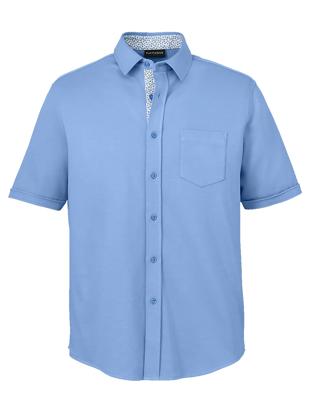 Cotton Button Front Polo - Light Blue sold by Paul Fredrick
