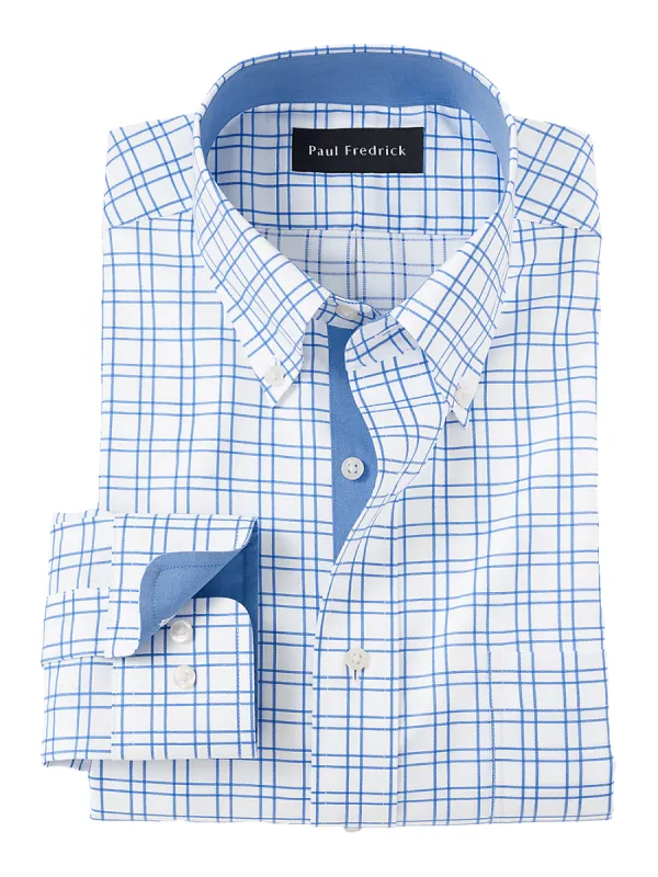 Non-Iron Cotton Check Dress Shirt With Contrast Trim - French Blue sold by Paul Fredrick