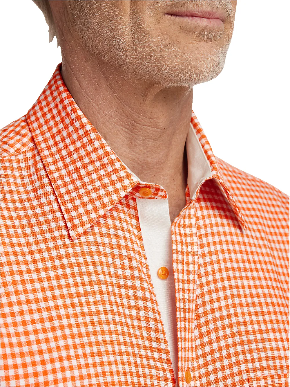 Linen Gingham Check Casual Shirt - Orange sold by Paul Fredrick product image thumbnail 3
