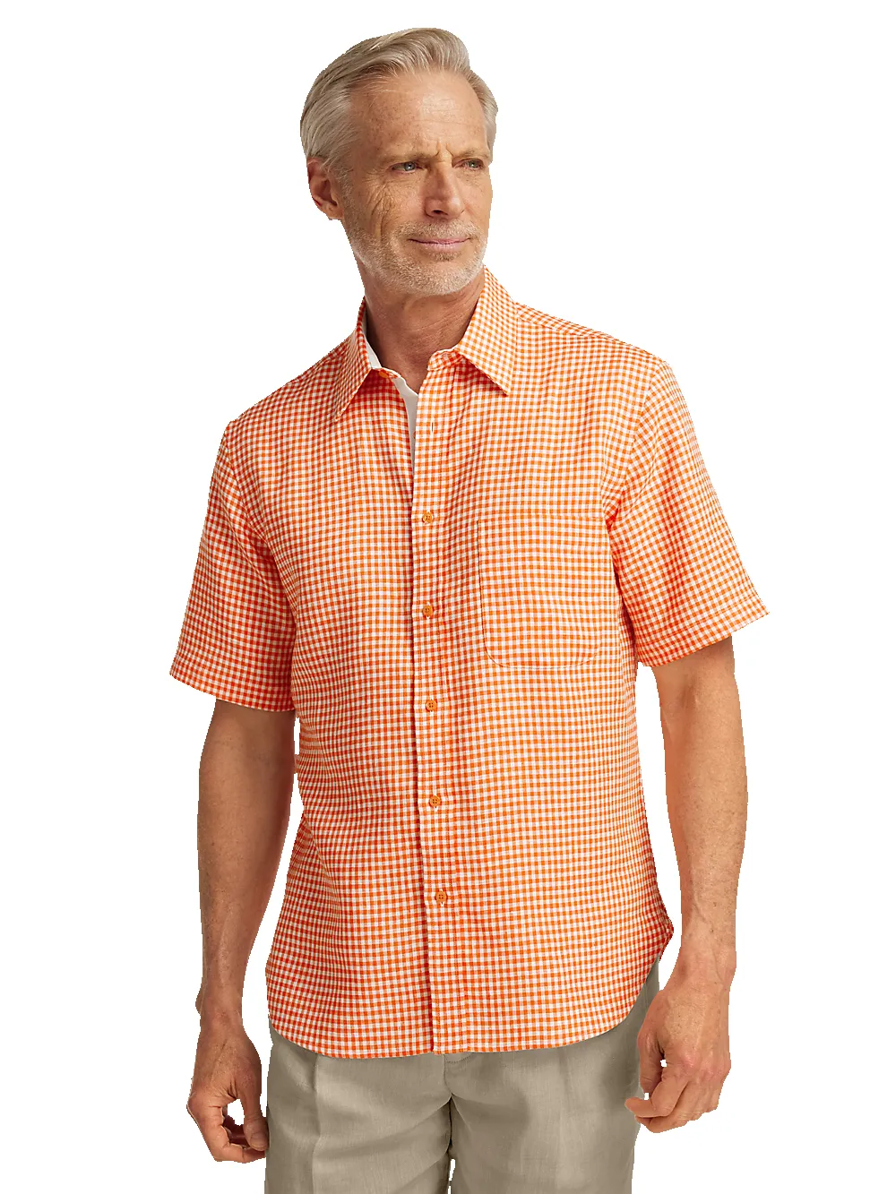 Linen Gingham Check Casual Shirt - Orange sold by Paul Fredrick product image thumbnail 2