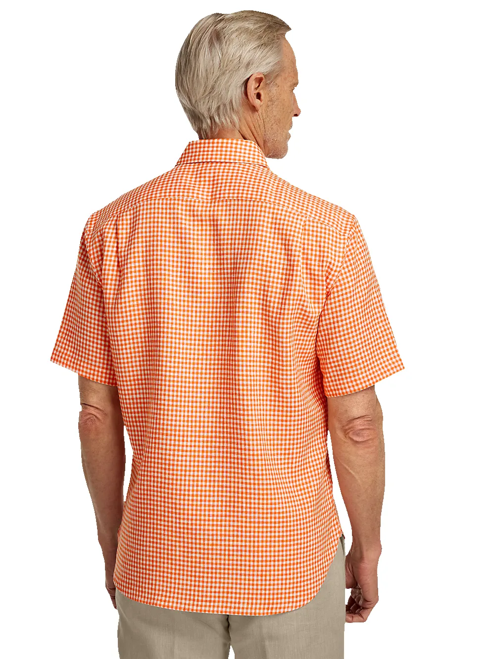 Linen Gingham Check Casual Shirt - Orange sold by Paul Fredrick product image thumbnail 5