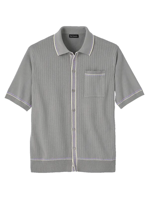 Cotton Button Front Polo - Grey sold by Paul Fredrick