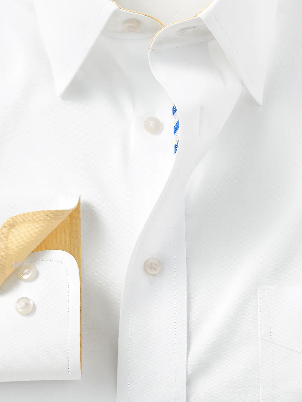 Non-Iron Cotton Solid Dress Shirt With Contrast Trim - White sold by Paul Fredrick product image thumbnail 2