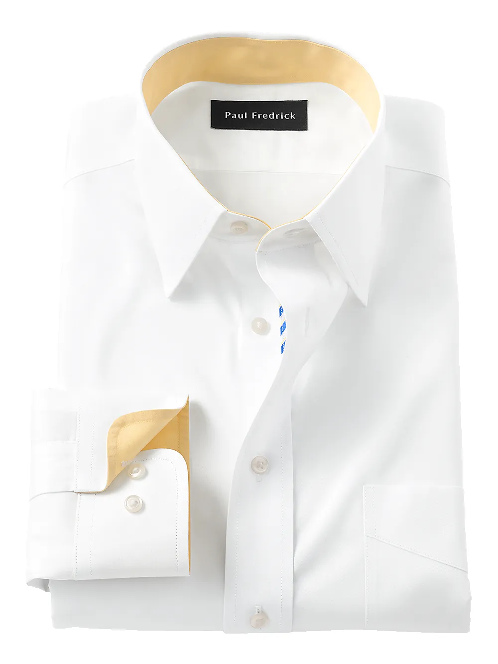 Non-Iron Cotton Solid Dress Shirt With Contrast Trim - White sold by Paul Fredrick