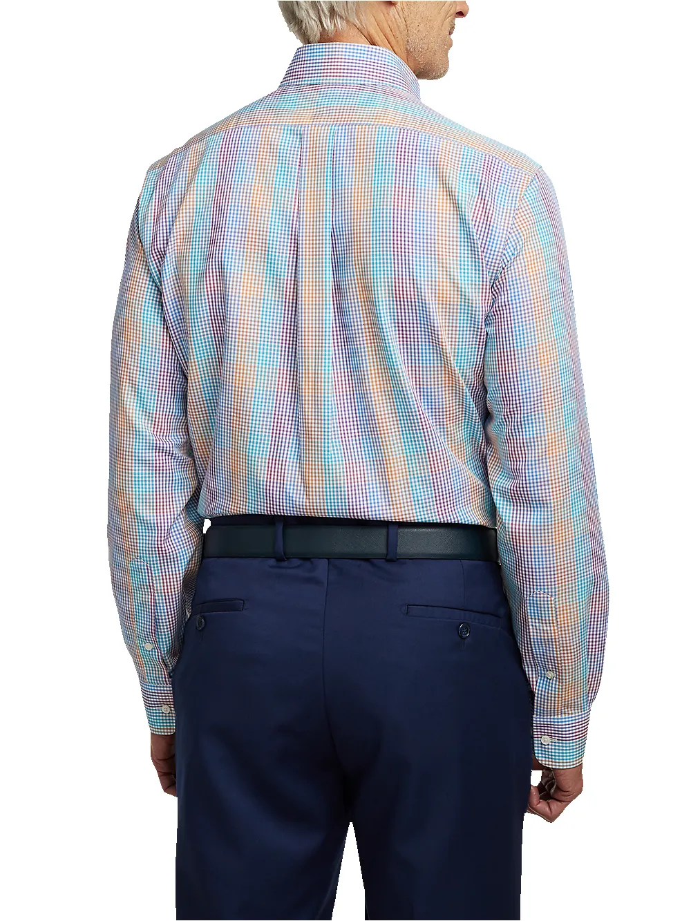 Non-Iron Cotton Tattersall Dress Shirt With Contrast Trim - Multi sold by Paul Fredrick product image thumbnail 5
