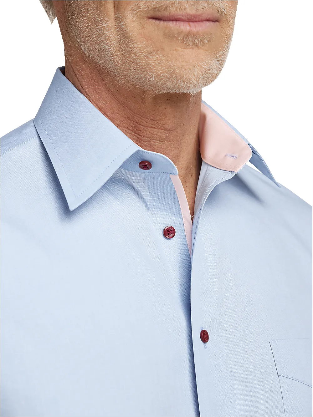 Non-Iron Cotton Solid Dress Shirt With Contrast Trim - Blue sold by Paul Fredrick product image thumbnail 3