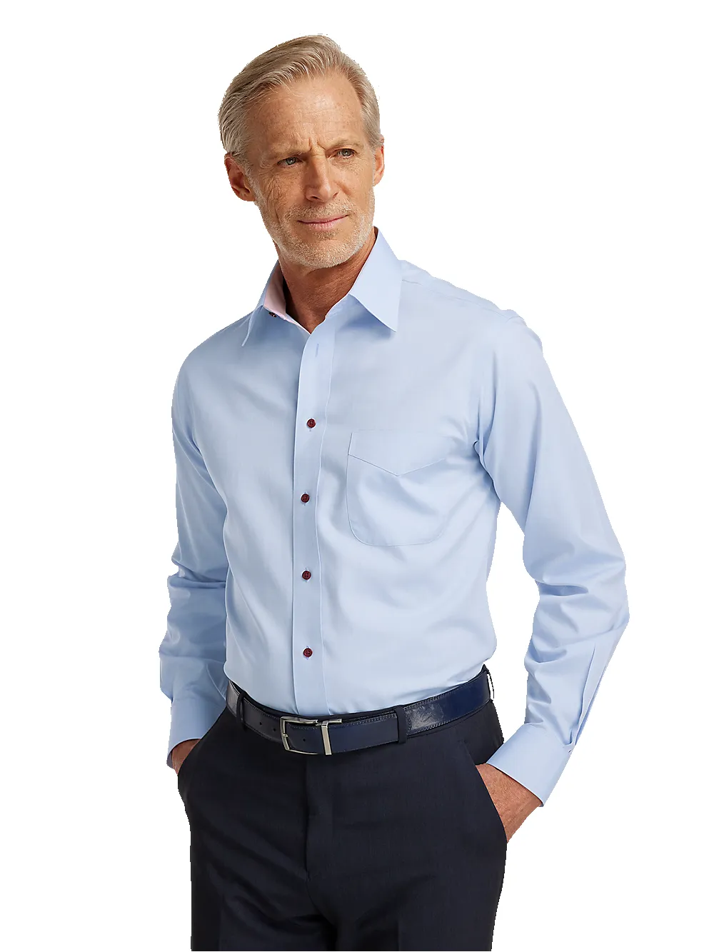 Non-Iron Cotton Solid Dress Shirt With Contrast Trim - Blue sold by Paul Fredrick product image thumbnail 2