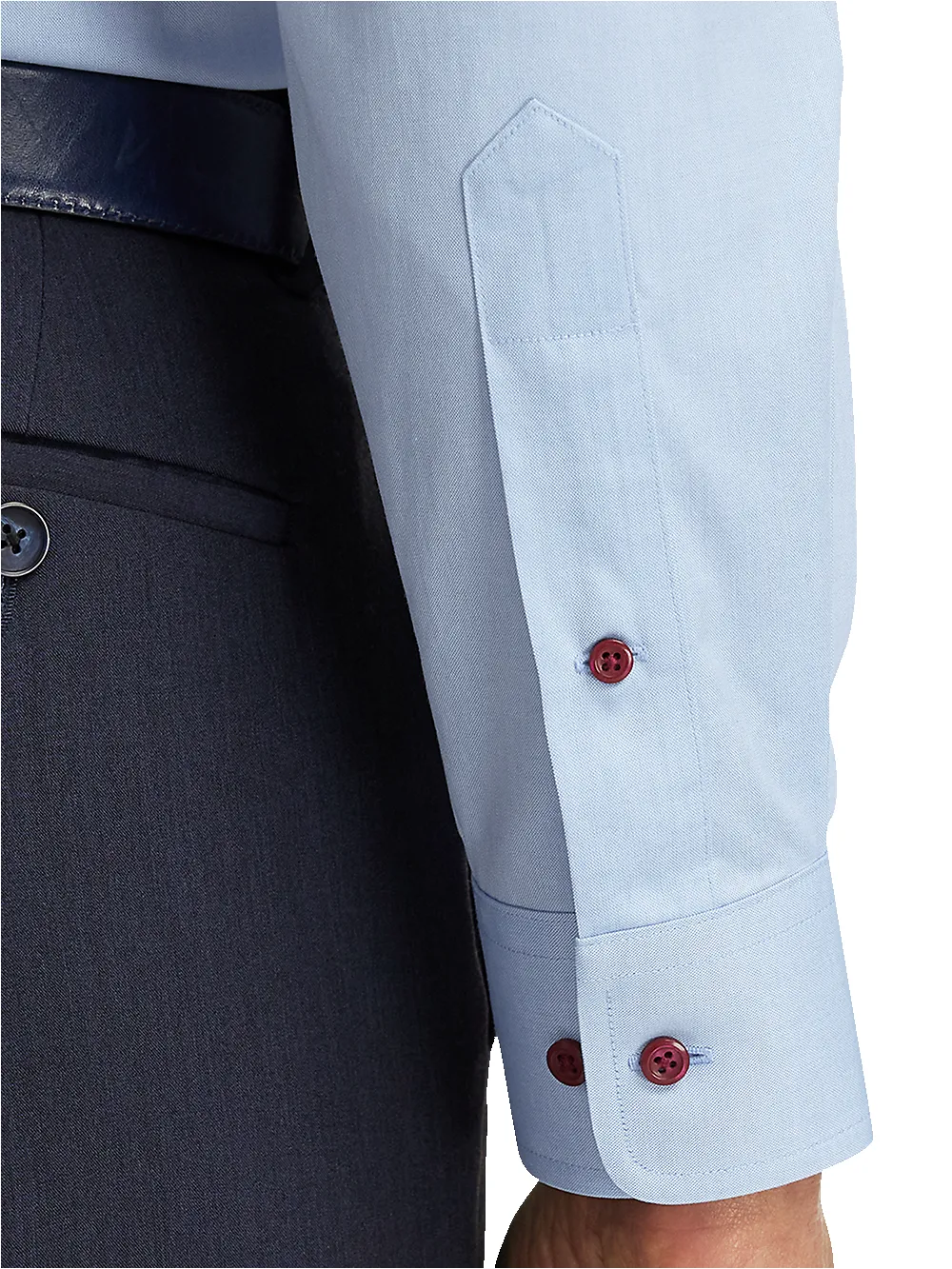 Non-Iron Cotton Solid Dress Shirt With Contrast Trim - Blue sold by Paul Fredrick product image thumbnail 4