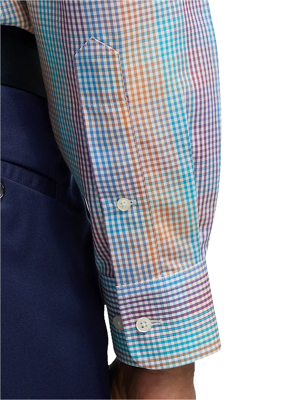 Non-Iron Cotton Tattersall Dress Shirt With Contrast Trim - Multi sold by Paul Fredrick product image thumbnail 4