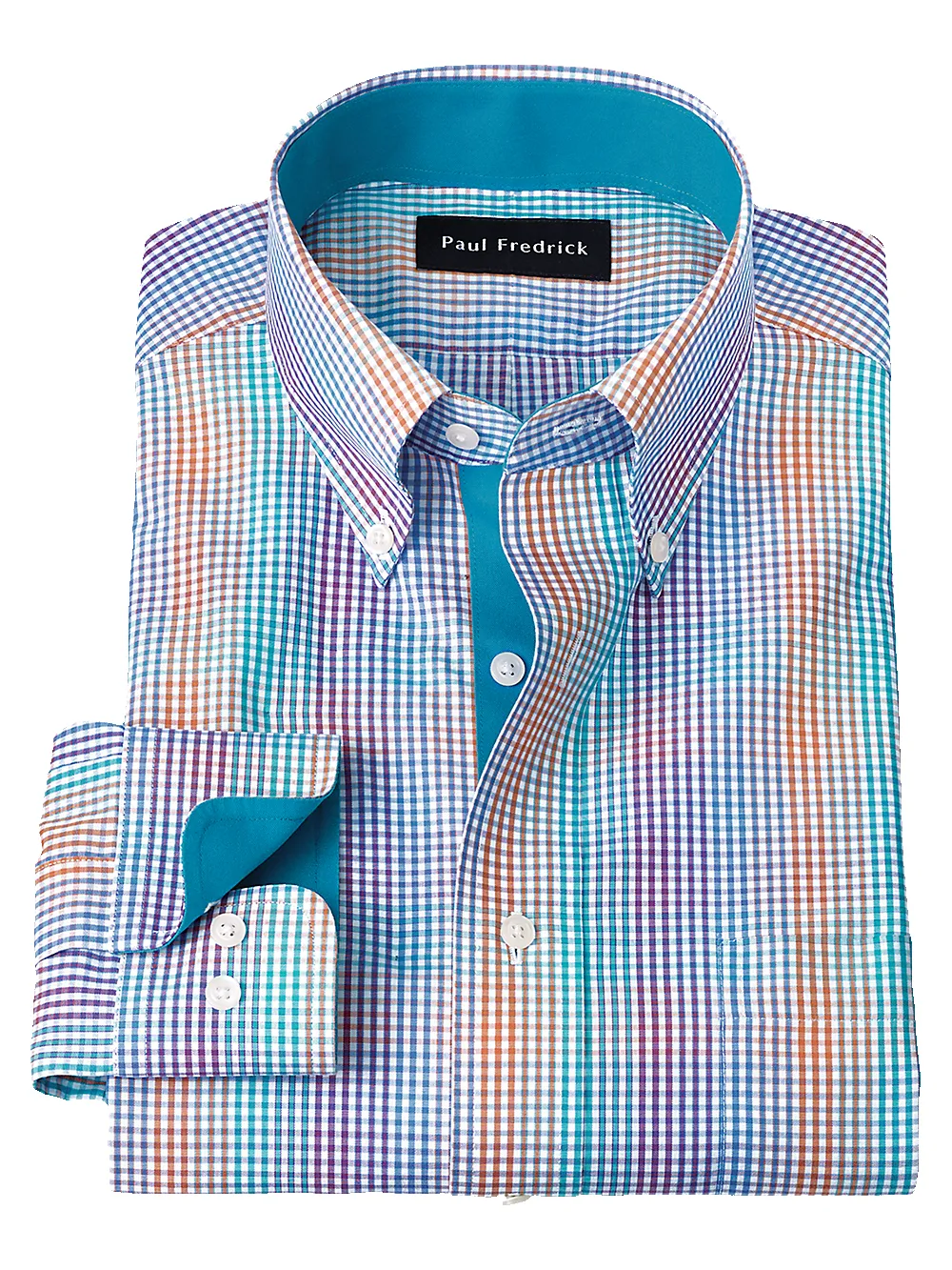 Non-Iron Cotton Tattersall Dress Shirt With Contrast Trim - Multi sold by Paul Fredrick