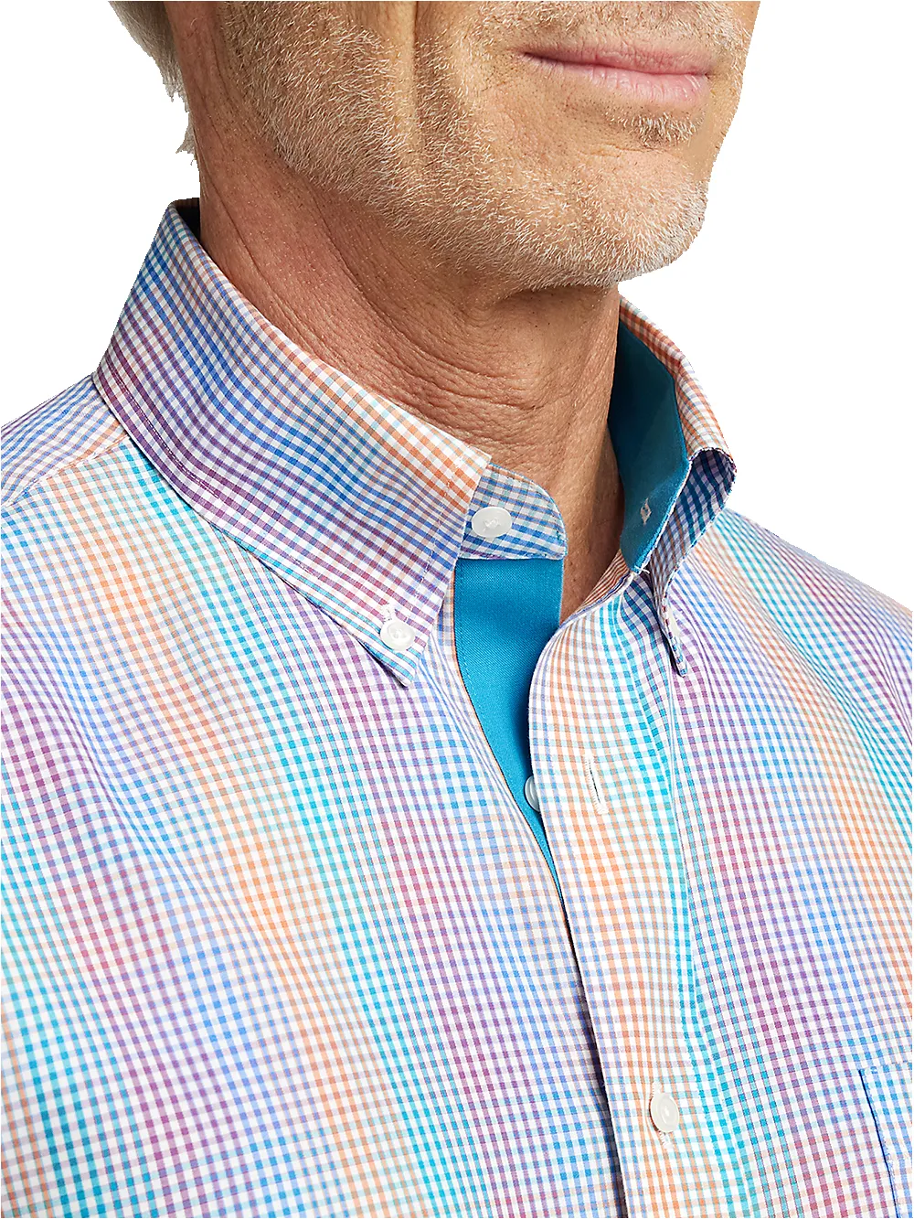 Non-Iron Cotton Tattersall Dress Shirt With Contrast Trim - Multi sold by Paul Fredrick product image thumbnail 3