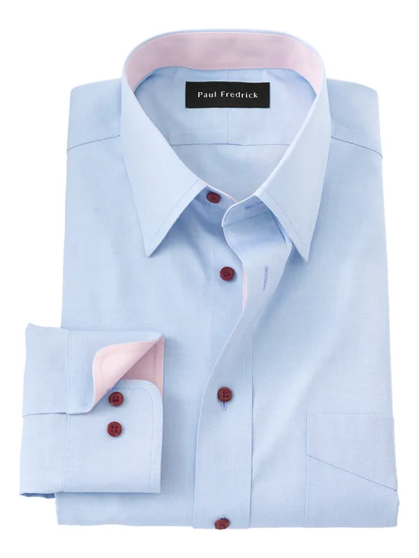 Non-Iron Cotton Solid Dress Shirt With Contrast Trim - Blue sold by Paul Fredrick
