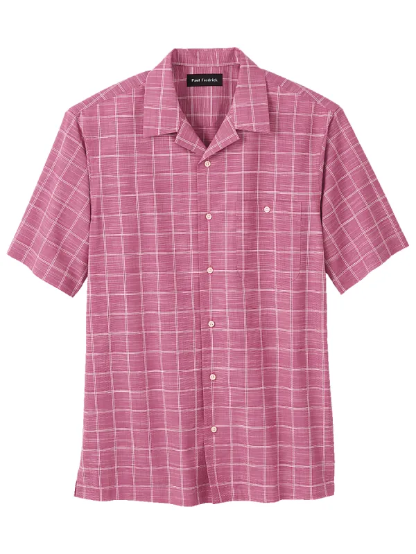 Cotton Windowpane Casual Shirt - Berry sold by Paul Fredrick