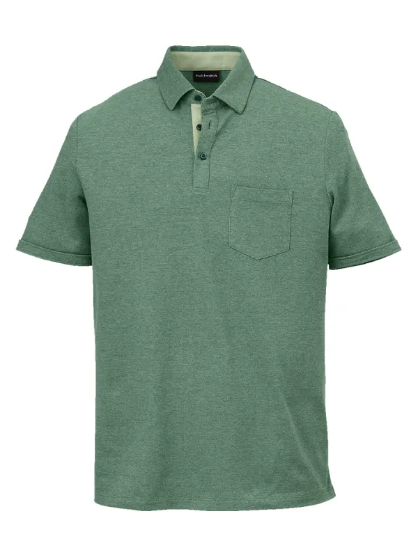Cotton Blend Three Button Polo - Green sold by Paul Fredrick