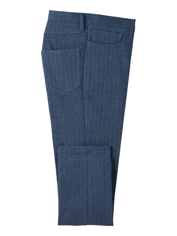 Cotton Herringbone Five Pocket Pants - Blue sold by Paul Fredrick