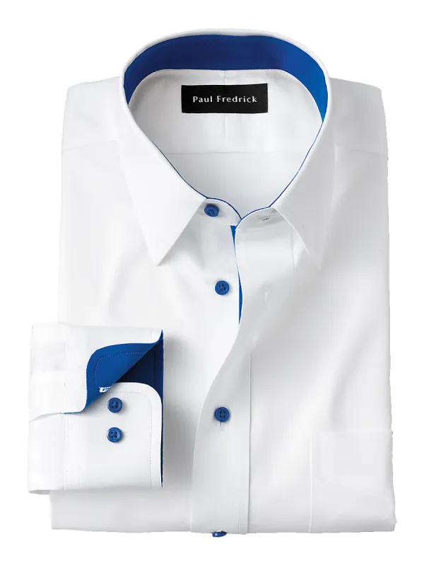 Non-Iron Cotton Solid Dress Shirt With Contrast Trim - White sold by Paul Fredrick