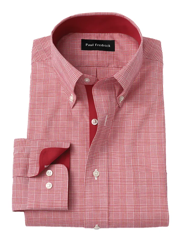 Non-Iron Cotton Plaid Dress Shirt With Contrast Trim - Red sold by Paul Fredrick