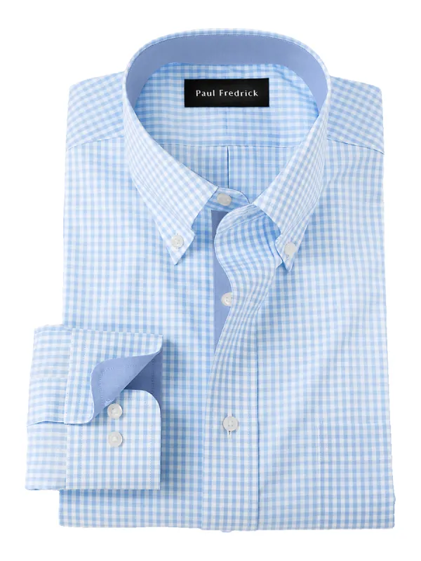 Non-Iron Cotton Check Dress Shirt With Contrast Trim - Blue sold by Paul Fredrick