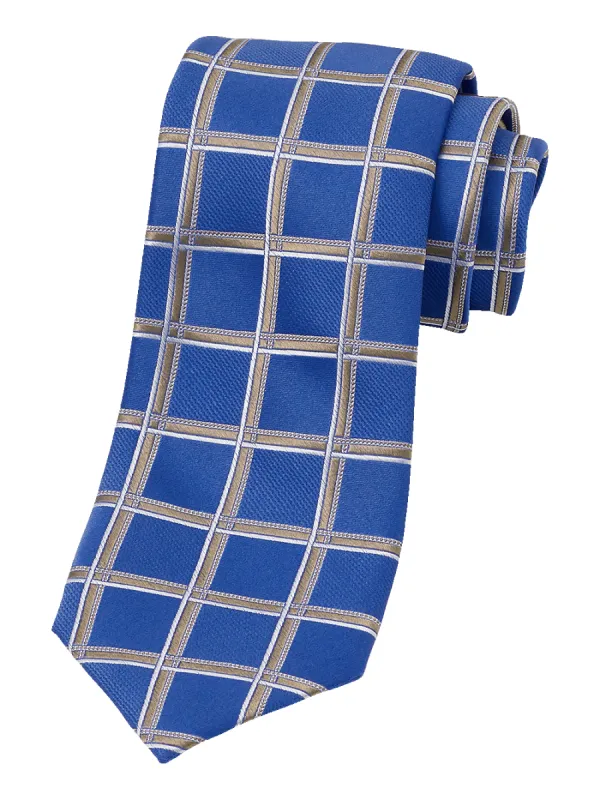 Windowpane Woven Silk Tie - Blue/brown sold by Paul Fredrick