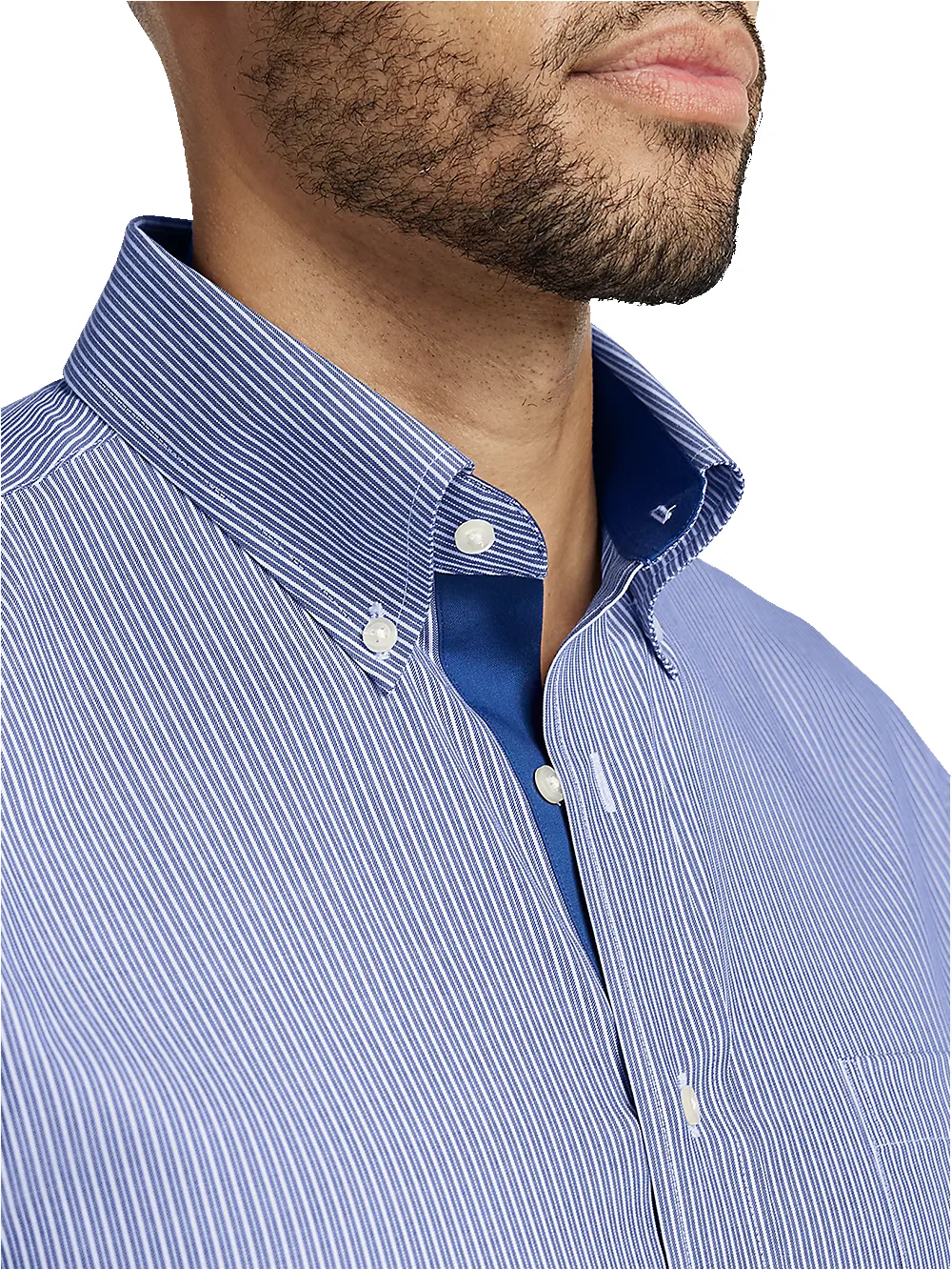 Non-Iron Cotton Stripe Dress Shirt With Contrast Trim - Blue sold by Paul Fredrick product image thumbnail 3