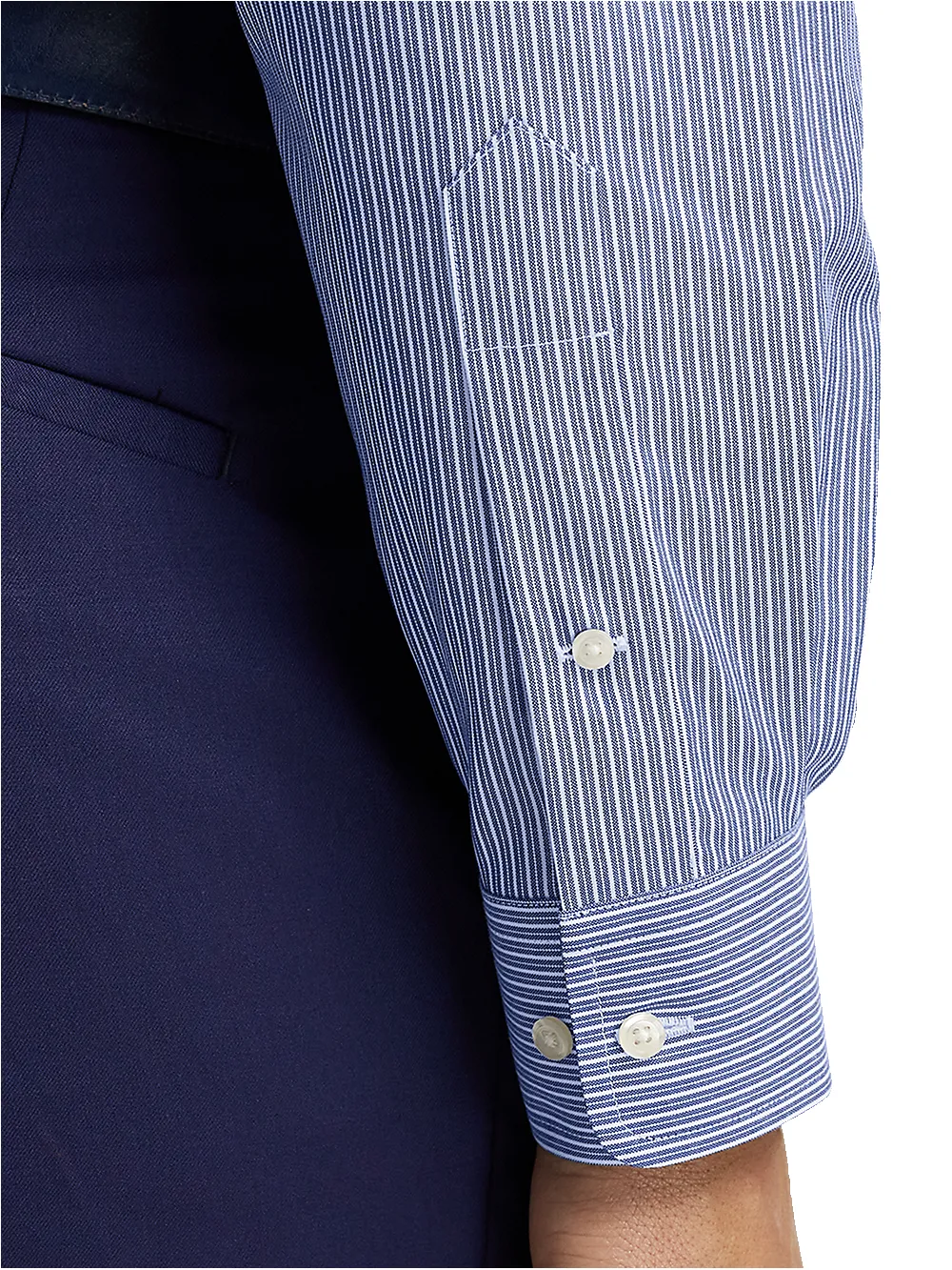 Non-Iron Cotton Stripe Dress Shirt With Contrast Trim - Blue sold by Paul Fredrick product image thumbnail 4