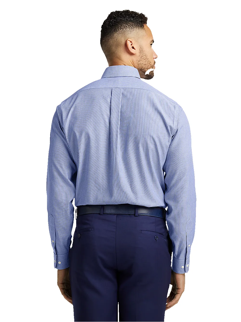 Non-Iron Cotton Stripe Dress Shirt With Contrast Trim - Blue sold by Paul Fredrick product image thumbnail 5