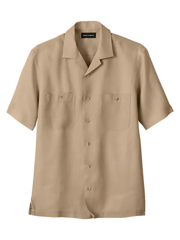 Linen Solid Casual Shirt - Khaki sold by Paul Fredrick