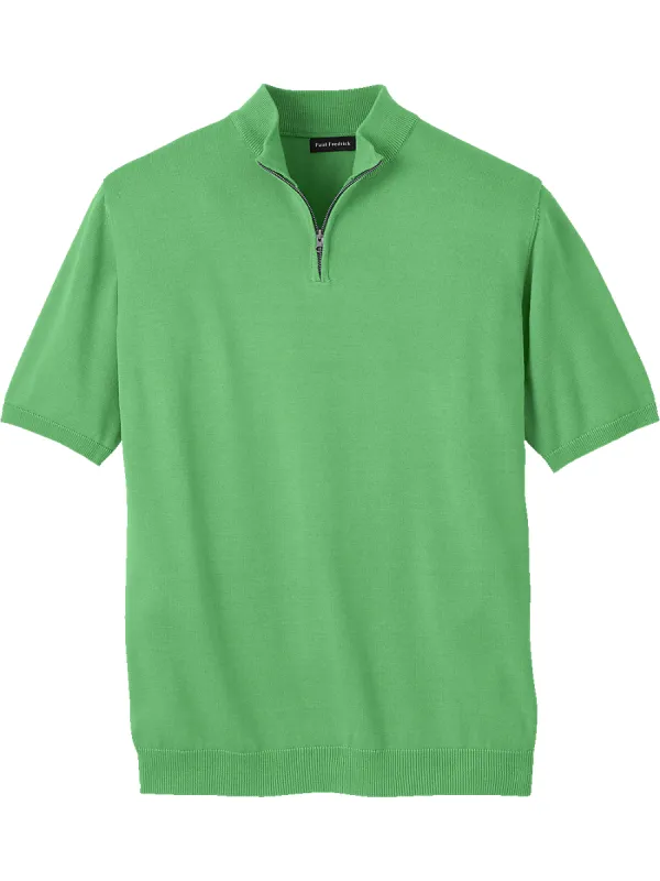 Cotton Quarter Zip Mock Neck Sweater - Light Green sold by Paul Fredrick